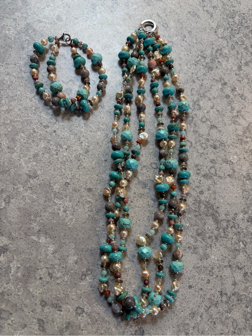 Turquoise Multi-Strand Beaded Necklace and Bracelet Set